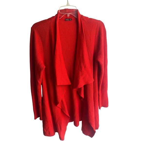 J. McLaughlin Red Knit Cardigan Open Front Duster Sweater Ribbed Long Sleeve - Picture 1 of 5
